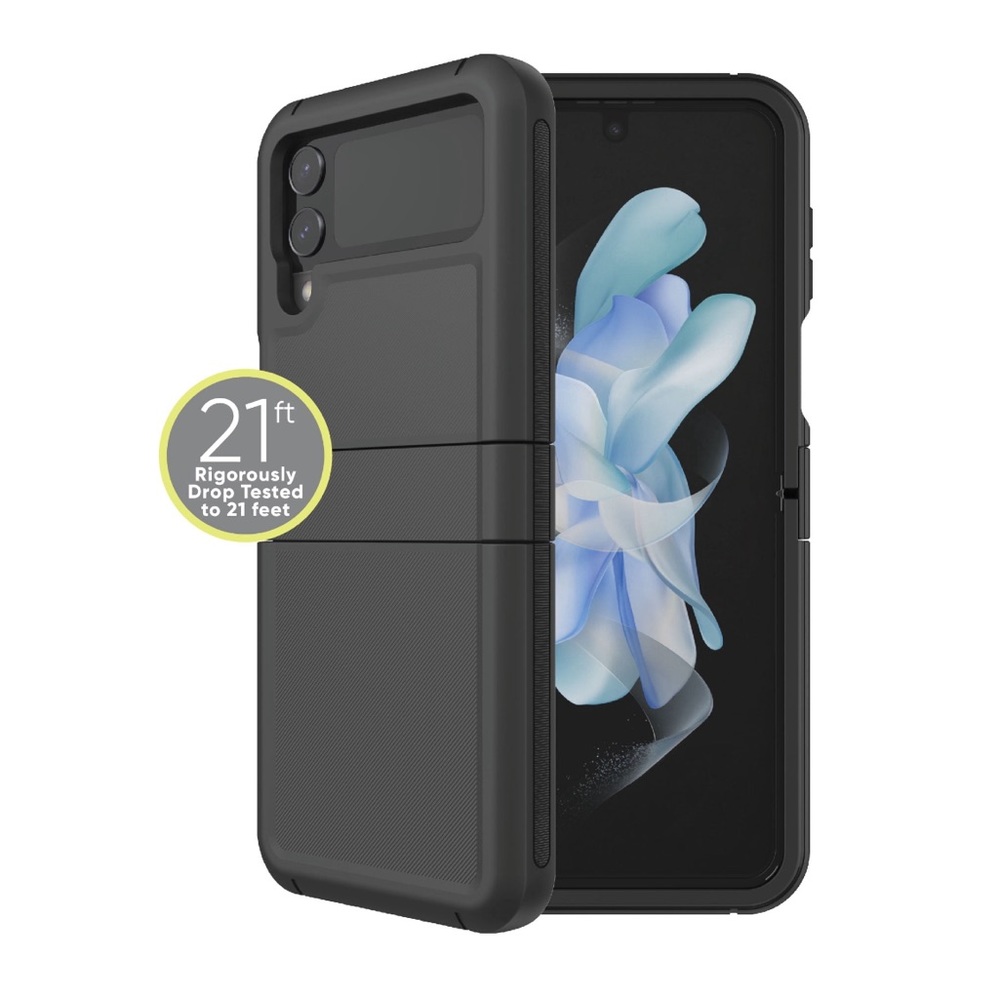 Onn. Rugged Phone Case for Samsung Z Flip4 5G Black